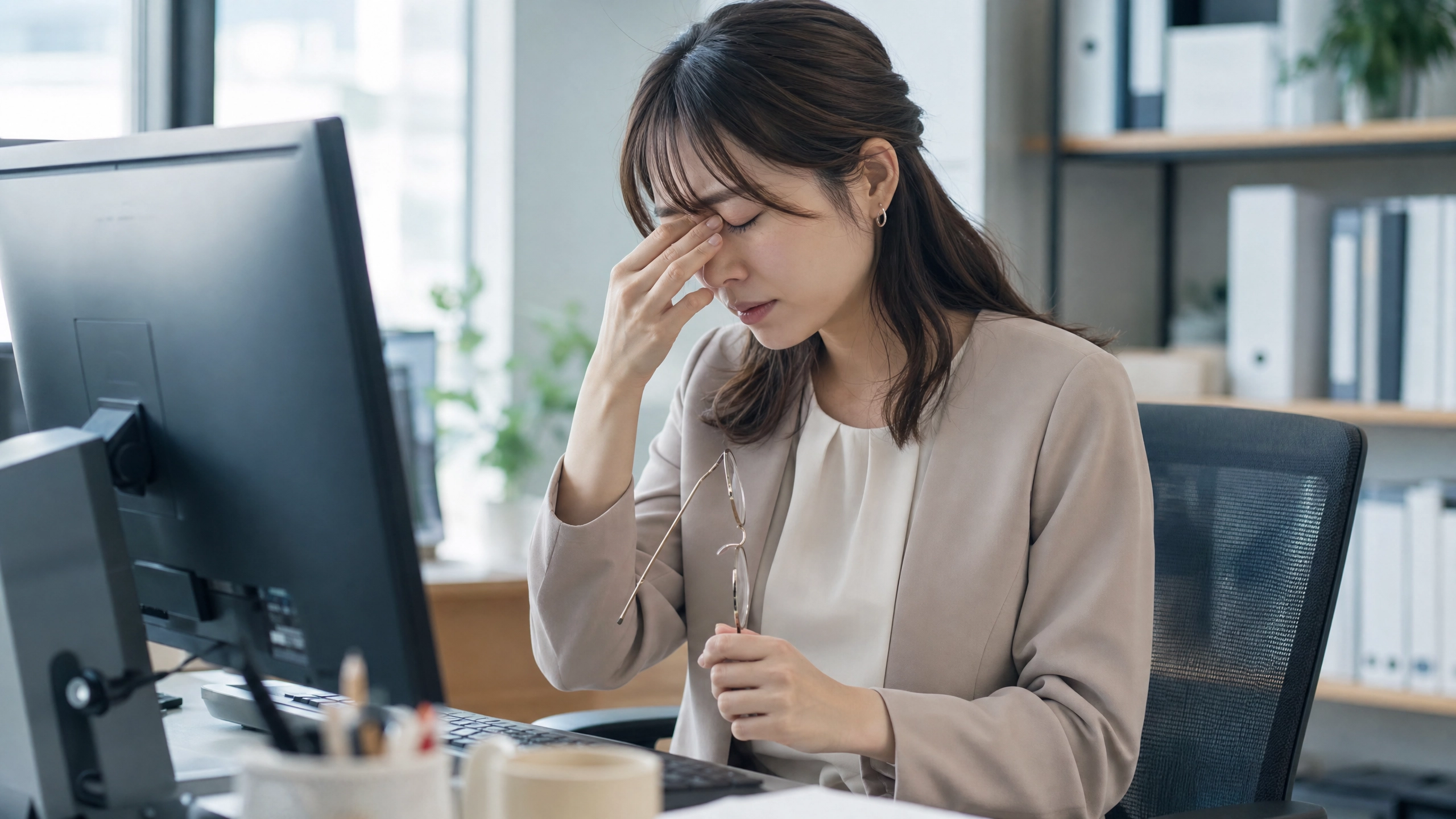 オフィスで目を疲れさせた30代女性