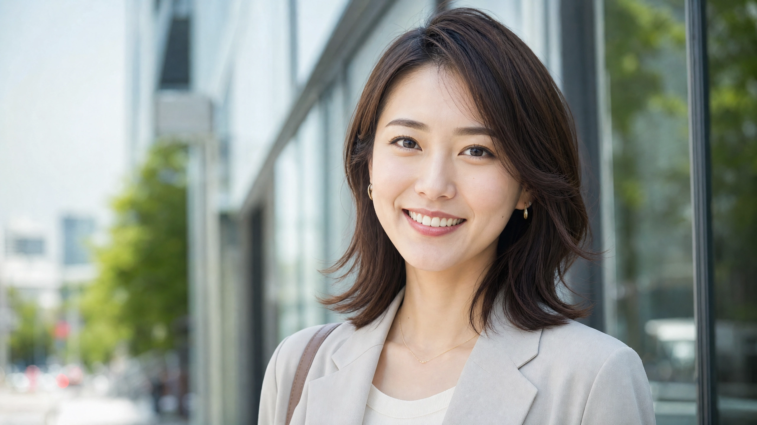 健康的で輝いた目の30代女性