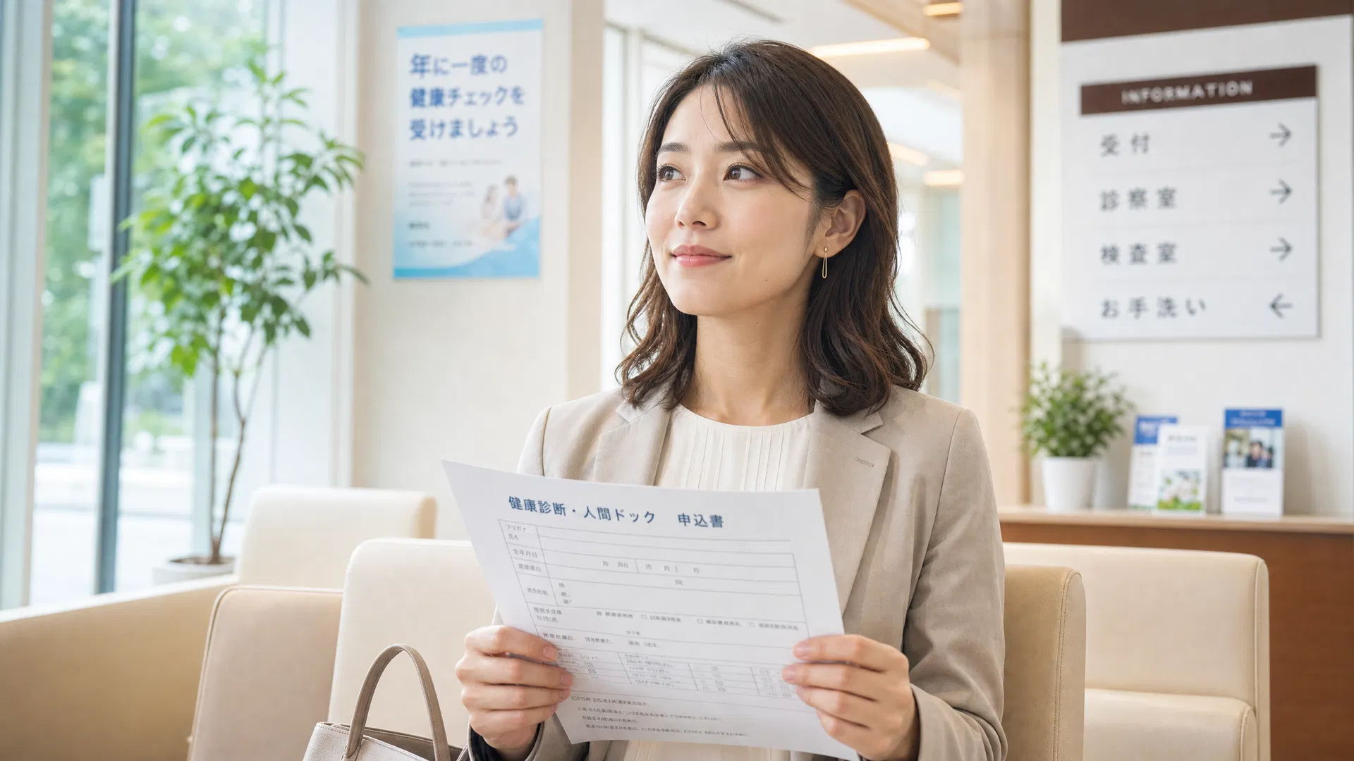 健康診断を受ける30代女性