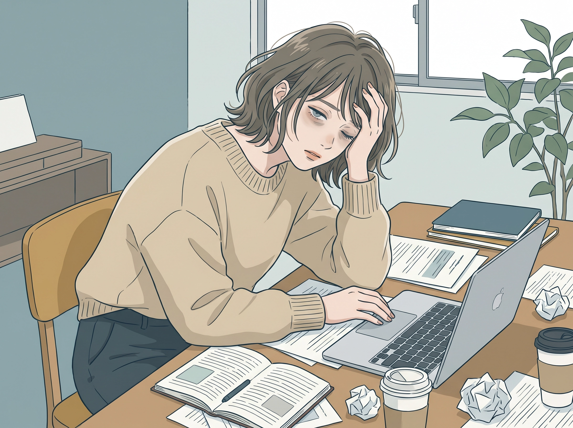 仕事のストレスで疲れ果てた女性