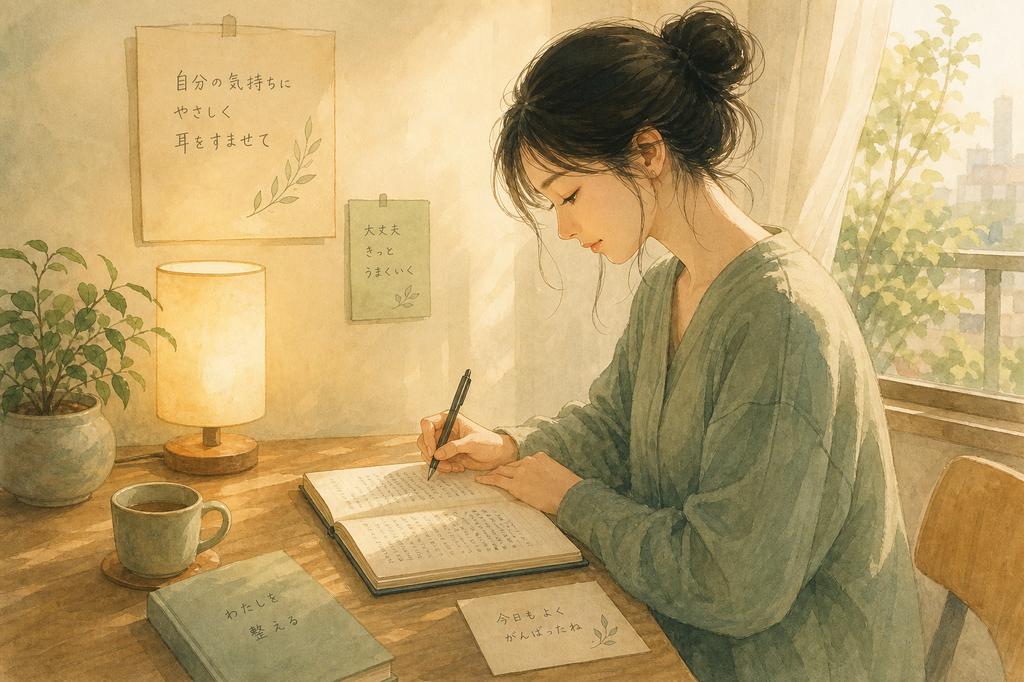 日記に気持ちを書き出す女性