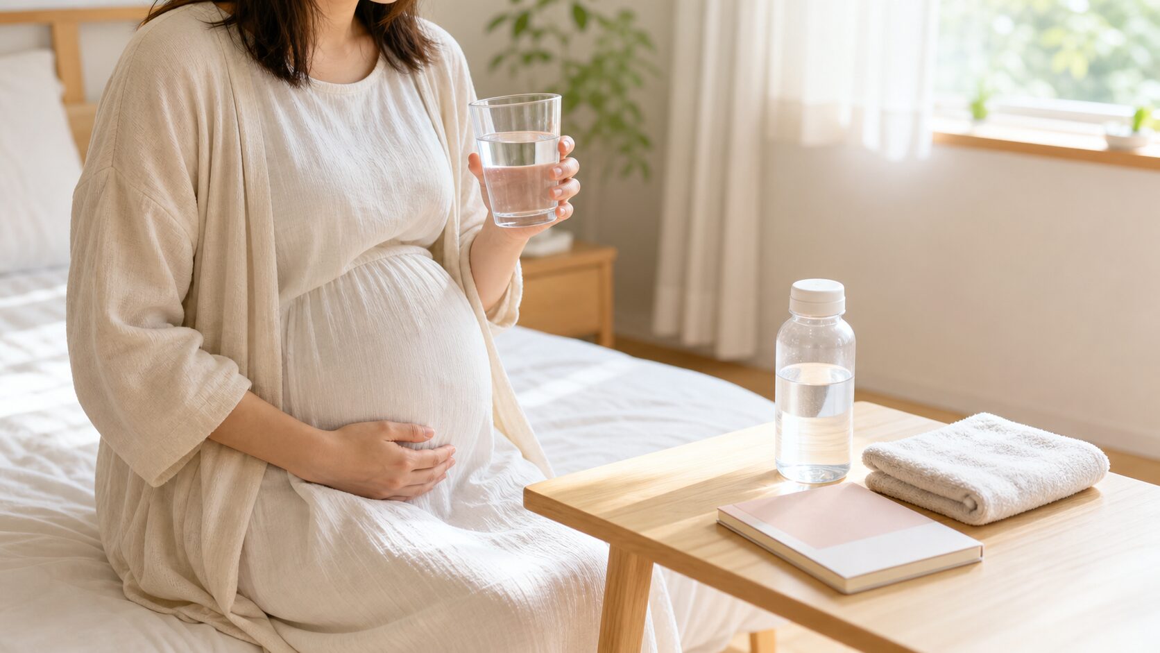 妊娠初期の夏つわりで水分補給がつらい時の室内セルフケアイメージ