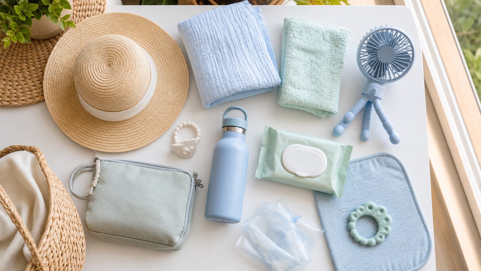 赤ちゃんとの夏外出に持っていきたい帽子やタオルなどの準備品