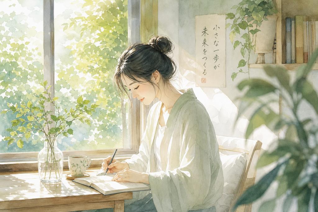 穏やかな朝に日記を書く女性
