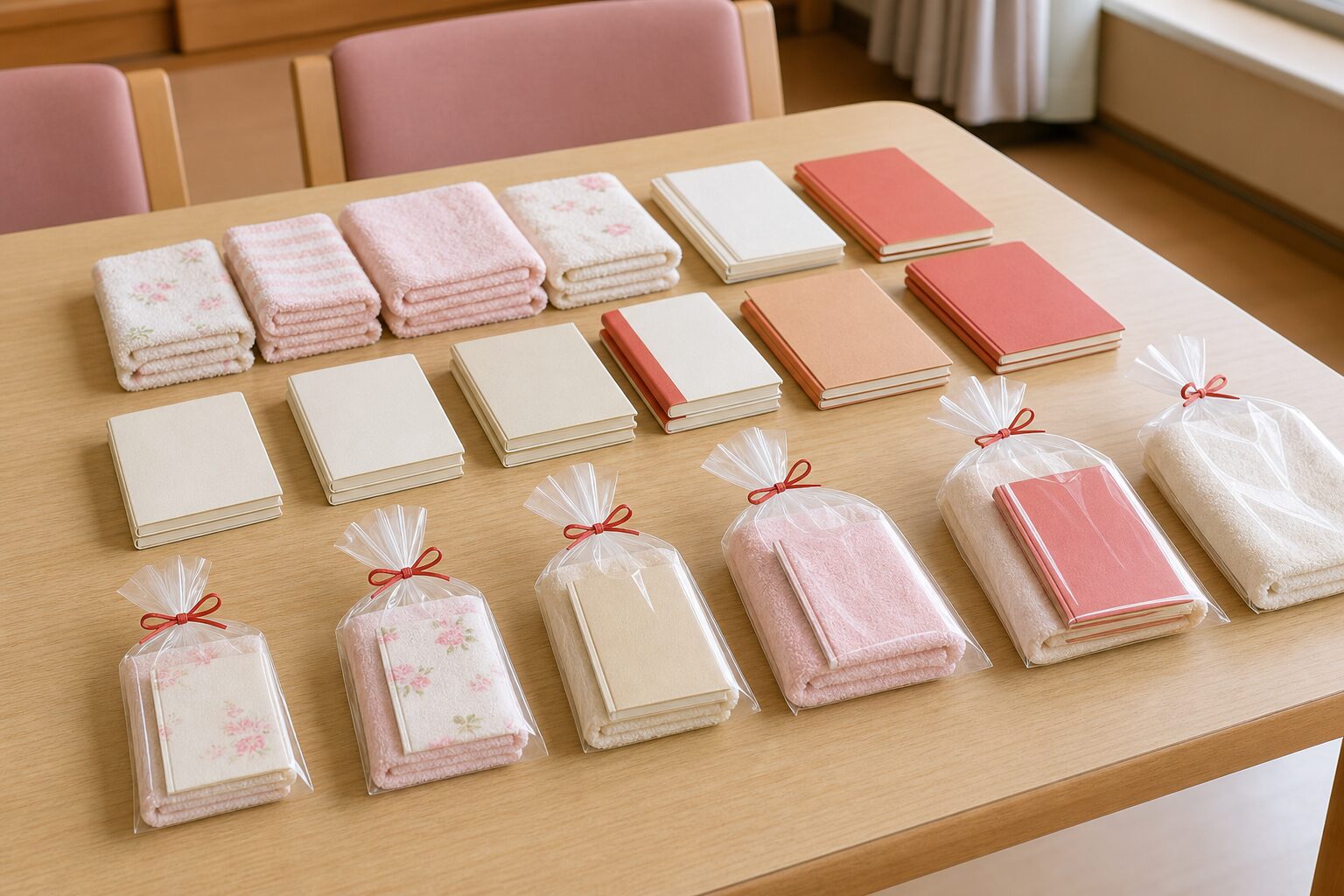 敬老会で配りやすい小さな景品を並べたイメージ