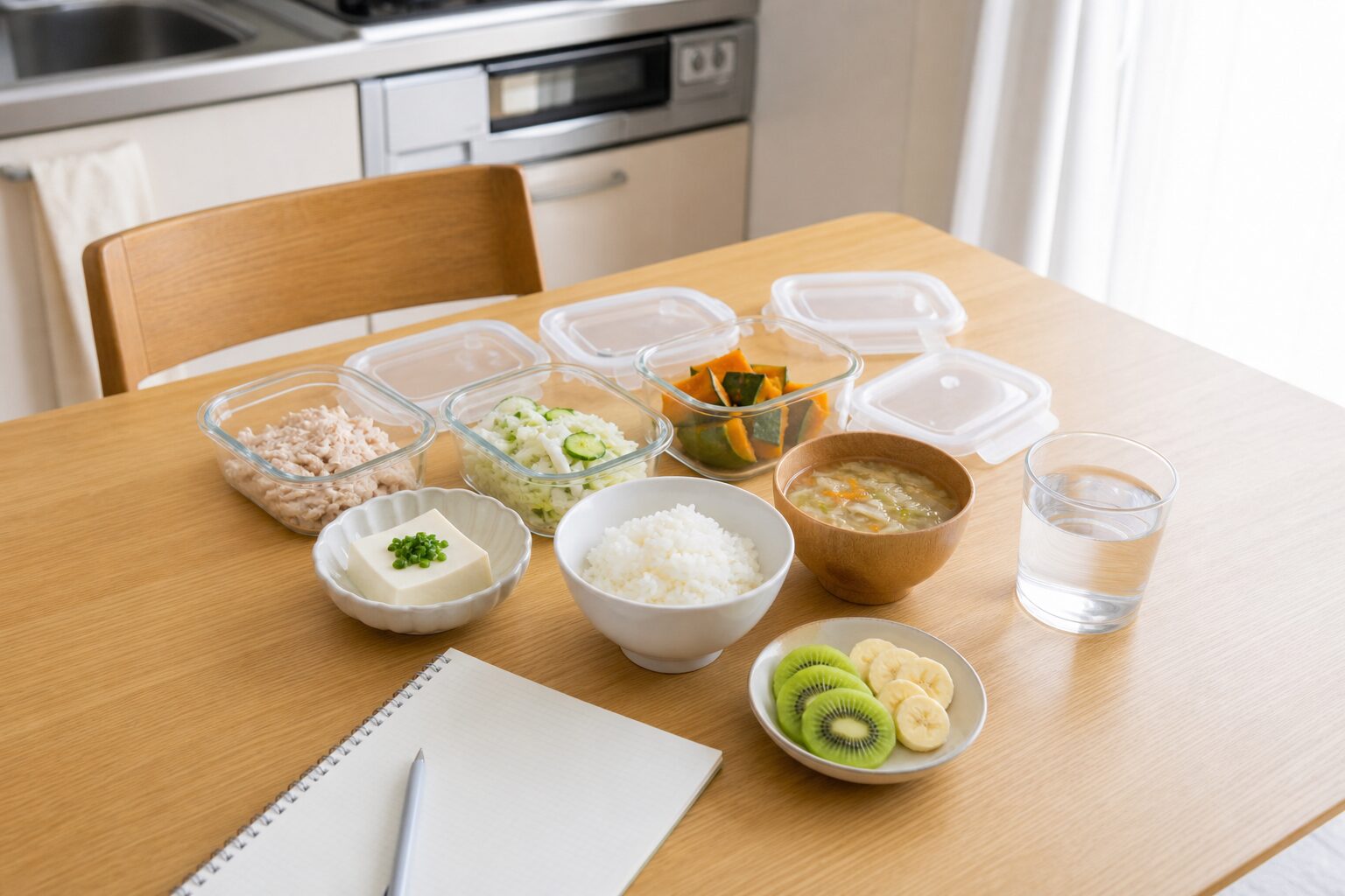においづわりの日に食べやすいものを小分けにした食卓のイメージ