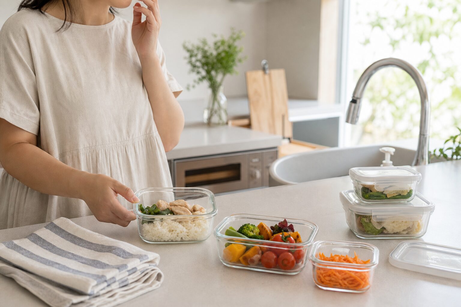 火と洗い物を増やさない昼ごはん準備を考える台所のイメージ