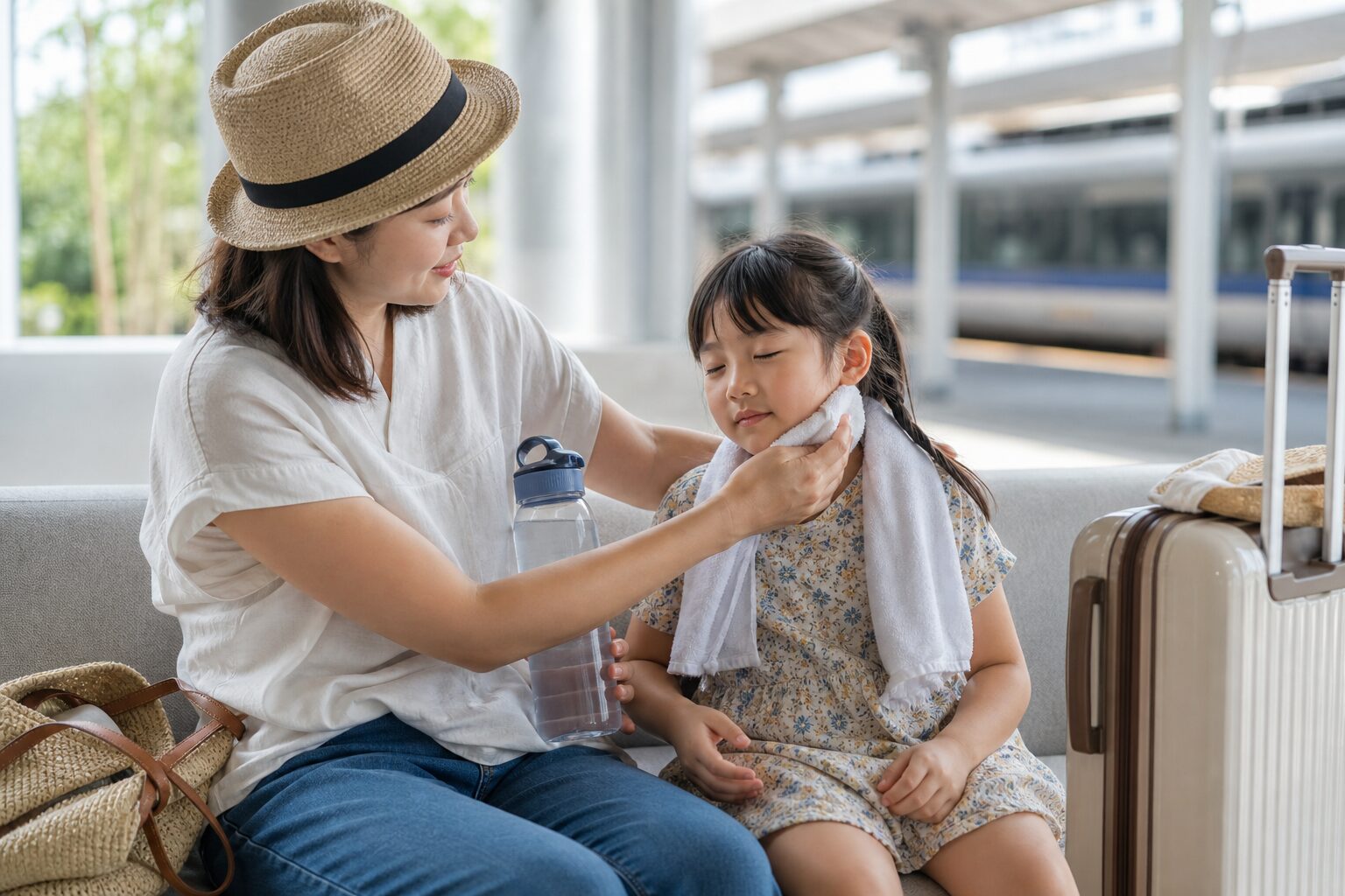 移動中に子どもの体調変化を見て無理をしないイメージ