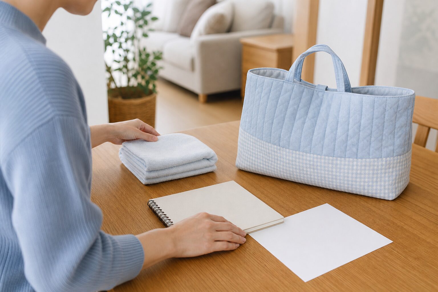 保育園への連絡メモと通園バッグを整えて相談準備をする親のイメージ