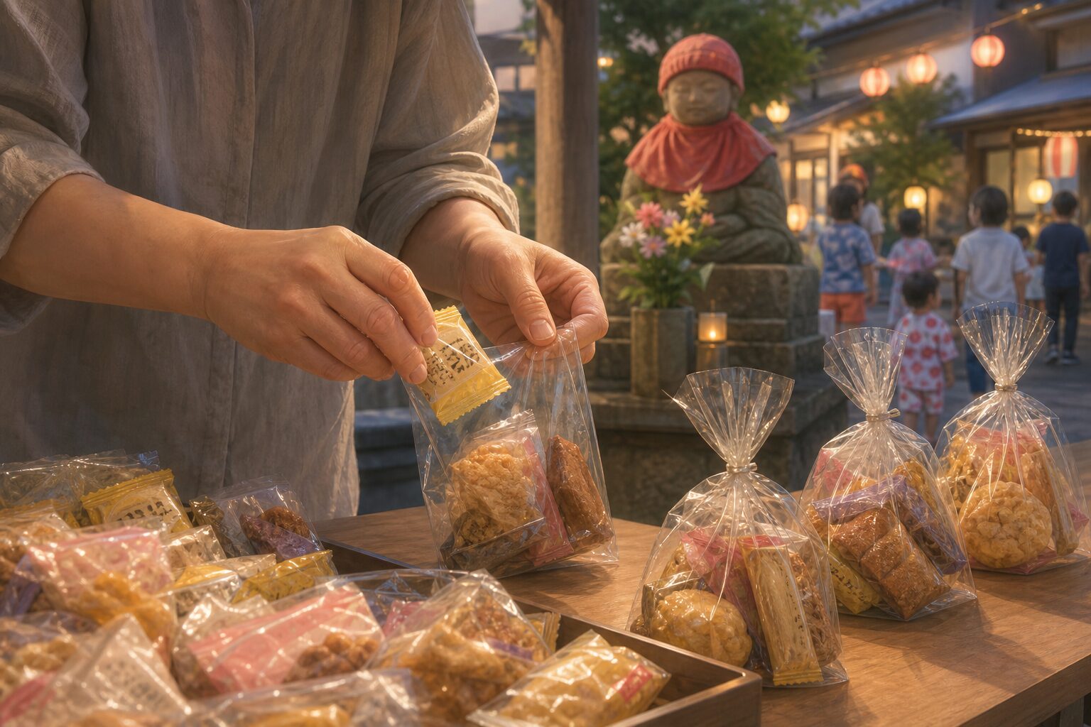 個包装のお菓子を同じ数で小袋に分ける準備のイメージ
