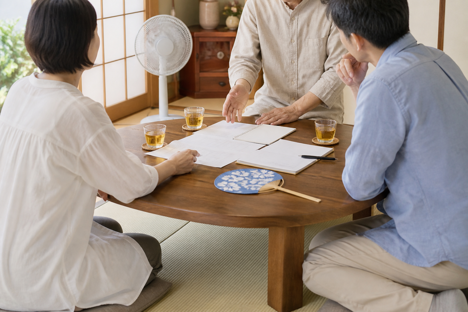 家族で迎える日と送る日を確認しながらお盆の流れを話すイメージ