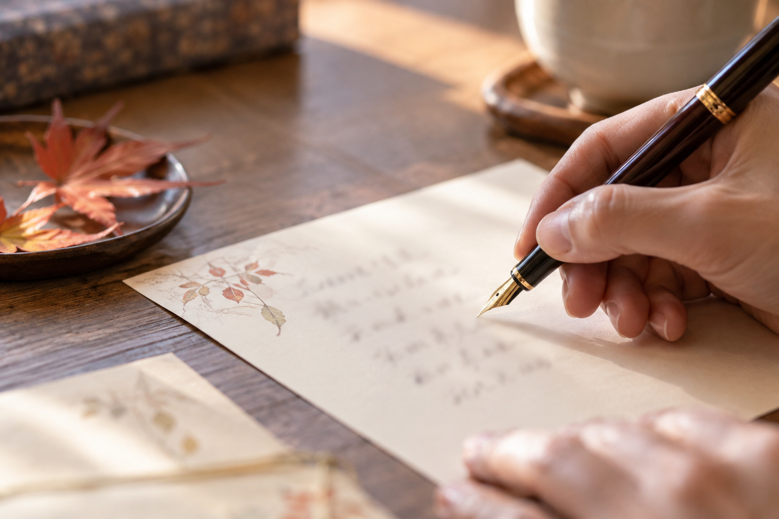 便箋に万年筆で手紙を書く手元