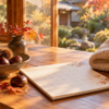 栗と紅葉、手帳、ニットを並べた秋から冬への準備を感じる食卓